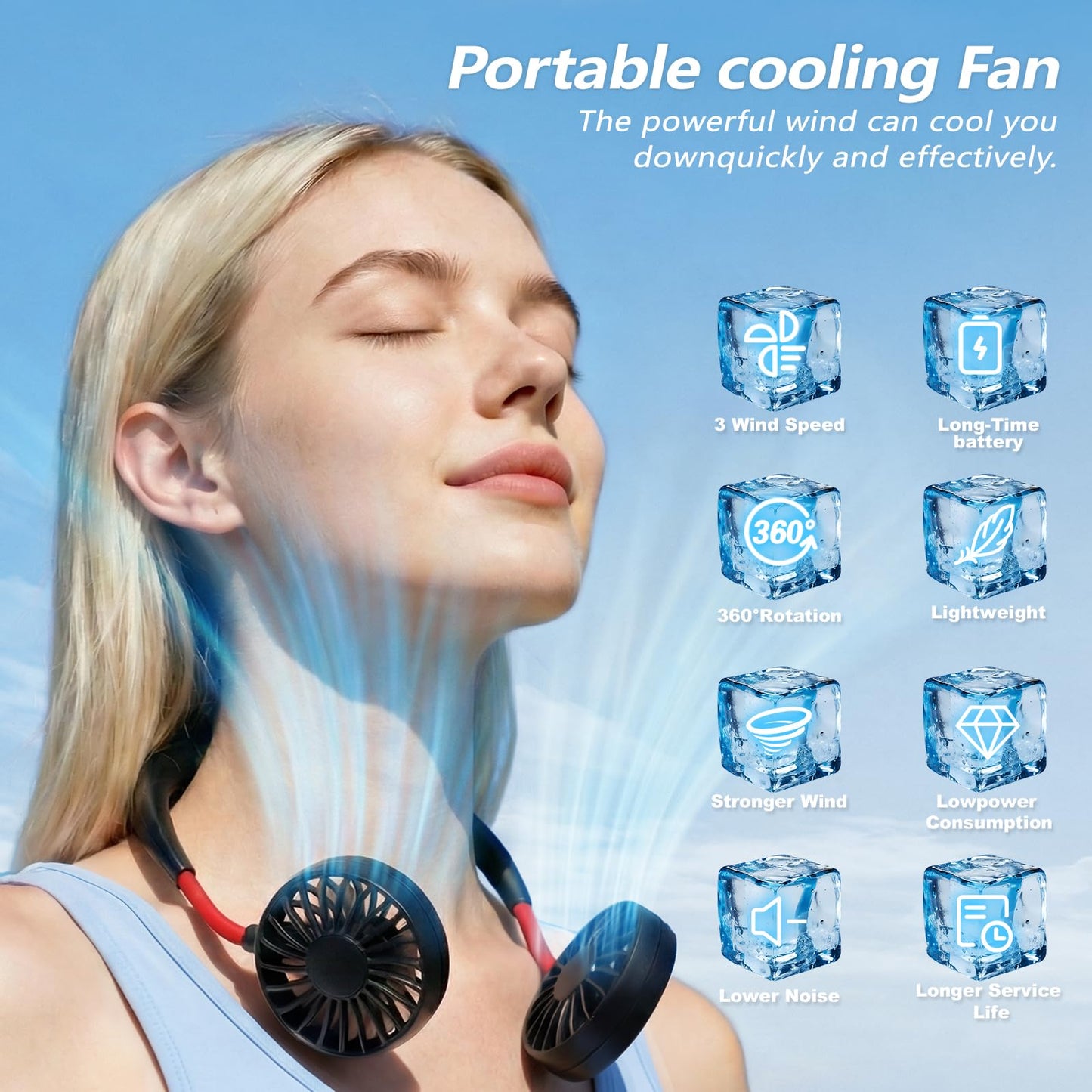 shuangjishan Neck Fan Portable Rechargeable: Personal Cooling Wearable Fan Around your Neck that Blow Cold Air for Men Women - Usb Should Fan Battery