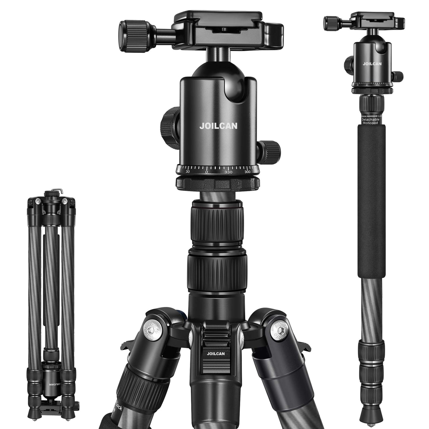 JOILCAN 81" Carbon Fiber Camera Tripod,Professional Tripod Monopod with 360 Degree Ball Head and Carrying Case for Travel and Work Load up to 35Ibs
