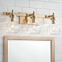 Possini Euro Design Danvers Modern Wall Light Warm Brass Gold Metal Hardwired 22 1/2" 3-Light Fixture Clear Globe Glass Shades for Bedroom Bathroom