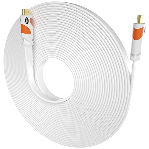 Postta Flat HDMI Cable 50 Feet 4K HDMI2.0 Cable Support 4K(2160P),3D,1080P,Ethernet,Audio Return(White-Orange)