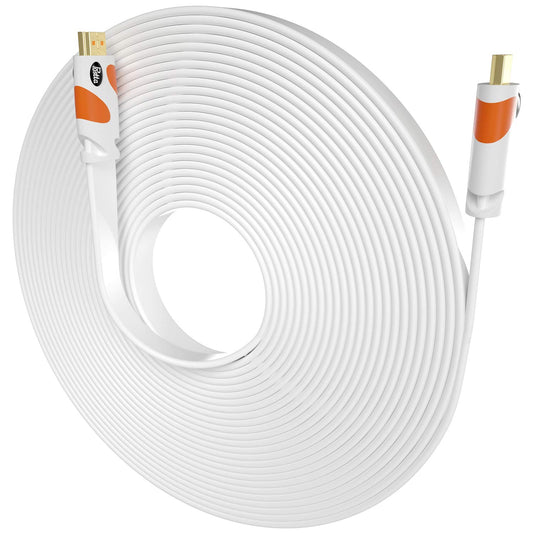 Postta Flat HDMI Cable 50 Feet 4K HDMI2.0 Cable Support 4K(2160P),3D,1080P,Ethernet,Audio Return(White-Orange)