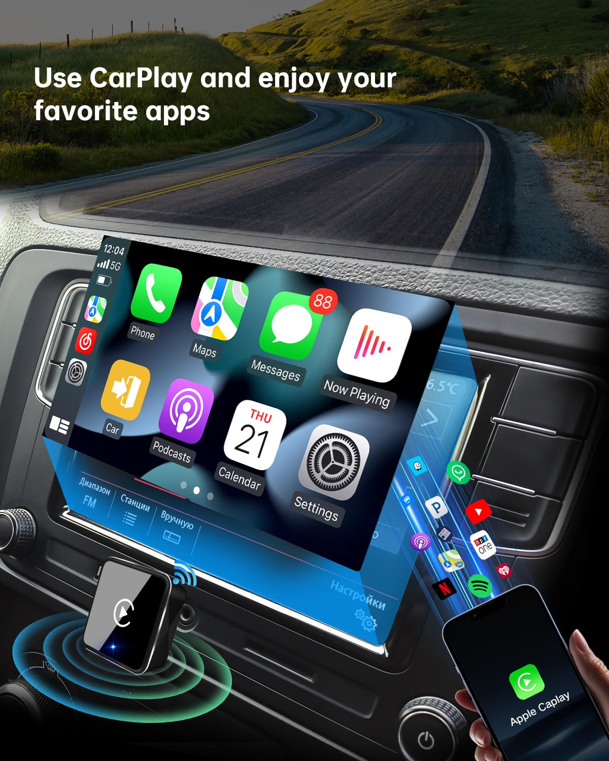 ViaBecs Wireless CarPlay Adapter for iPhone(2025 Upgraded) - Convert Factory Wired to Wireless, Dual-Band 5.8GHz/2.4GHz Wi-Fi, Plug & Play for iOS