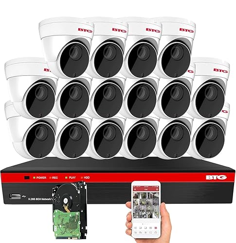 BTG 5MP PoE NVR Security IP Camera System 4K NVR Built-in PoE with Outdoor 5MP Surveillance IP PoE 3.6mm Bullet Cameras HD 2592 x 1944 IR CCTV System