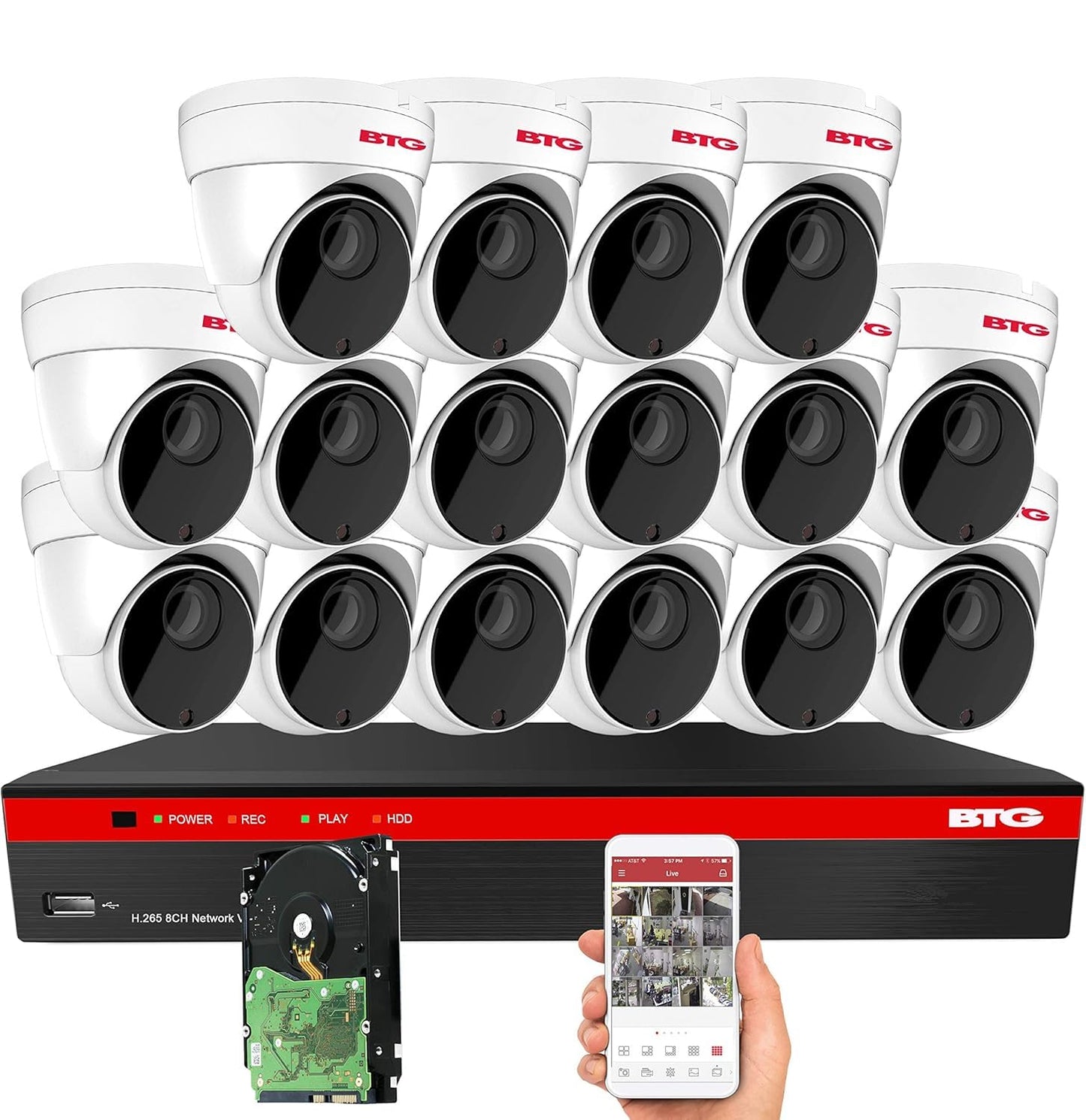 BTG 5MP PoE NVR Security IP Camera System 4K NVR Built-in PoE with Outdoor 5MP Surveillance IP PoE 3.6mm Bullet Cameras HD 2592 x 1944 IR CCTV System
