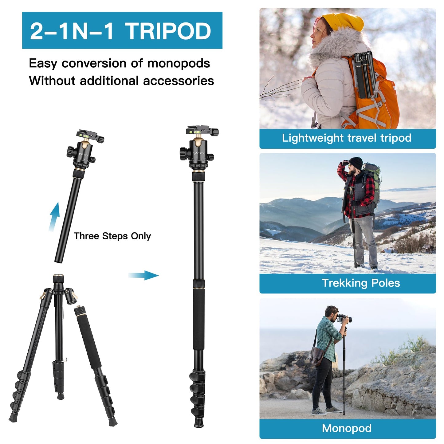 Professional DSLR Tripod for Photography - Tall, Lightweight & Heavy Duty - Spotting Scopes, Telescope & Binoculars - Compact Complete Tripod Unit