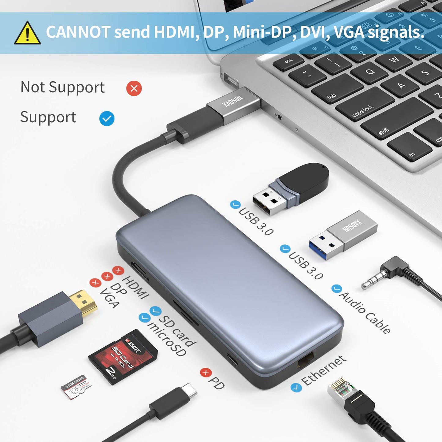 XAOSUN [10Gbps] USB C Female to USB Male Adapter (2-Pack), 3.1 USB A to C Adapter, One-Sided SuperSpeed Data Sync & 100W Fast Charging for iPhone 15…
