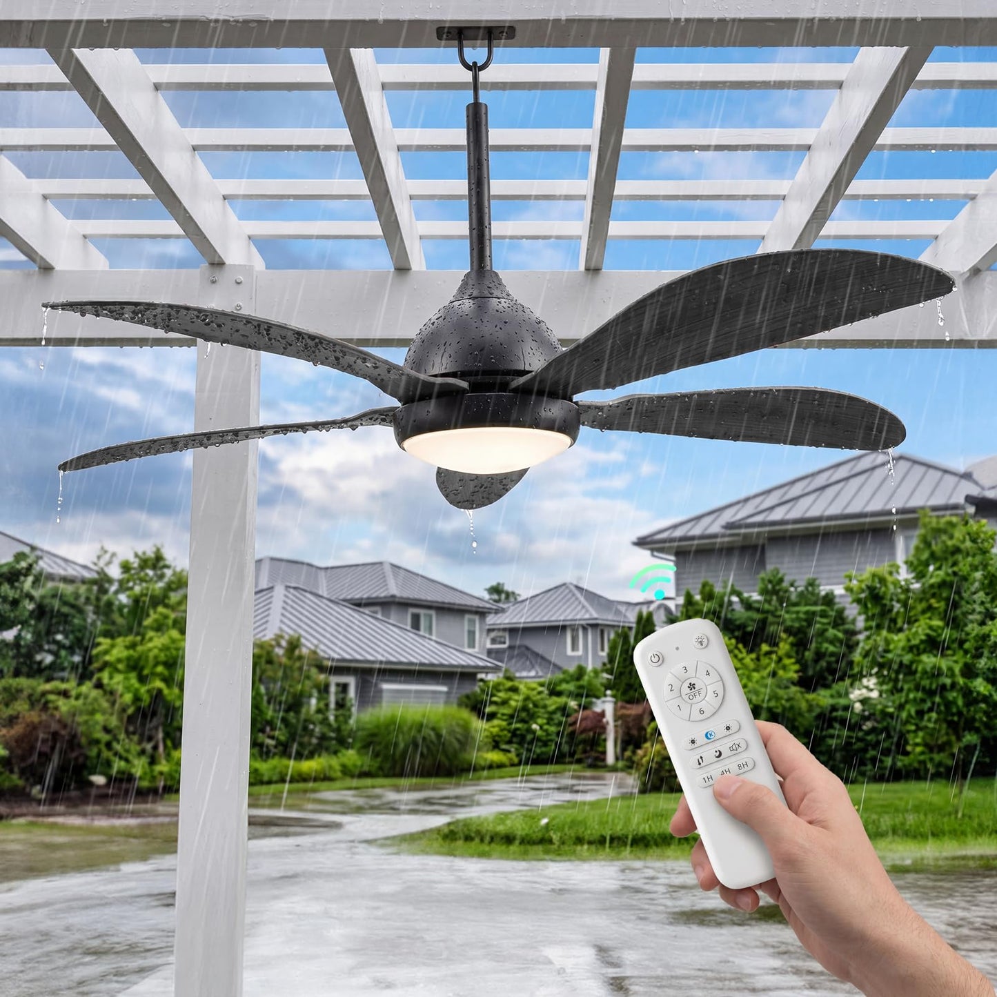 TCL 46 Inch Plug in Outdoor Ceiling Fan with Light and Remote, Black