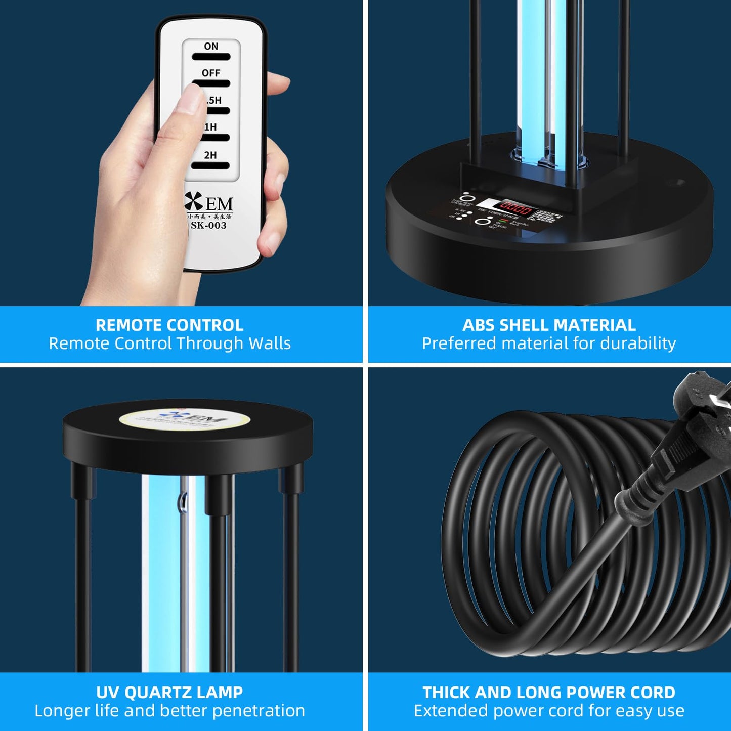 LNBEI Ultraviolet Germicidal Lamp,110w UV+Ozone Light Sanitizer for Whole Room, 99.99% Sanitization Rate,Three-Step Timing Remote Control, Blue Ligh