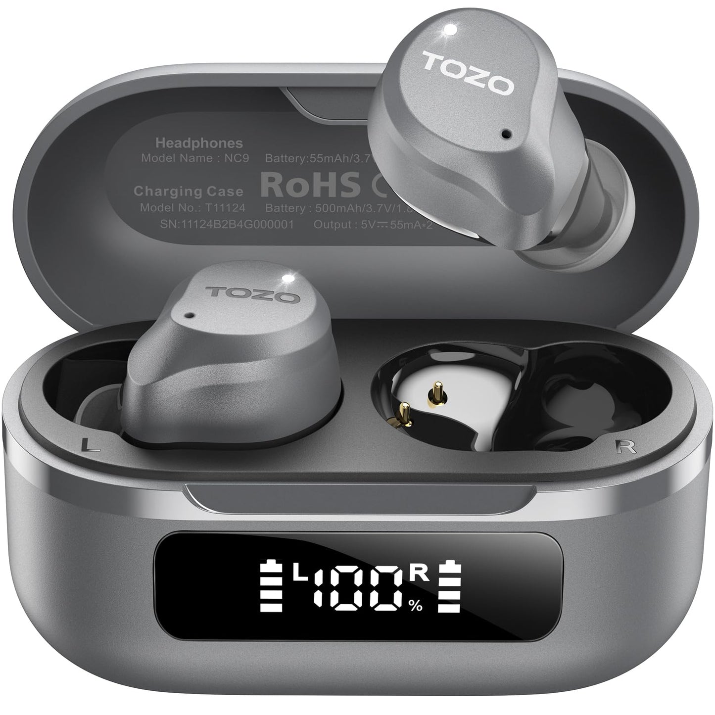 TOZO NC9 Hybrid Active Noise Cancelling Wireless Earbuds, 60H, LED Display
