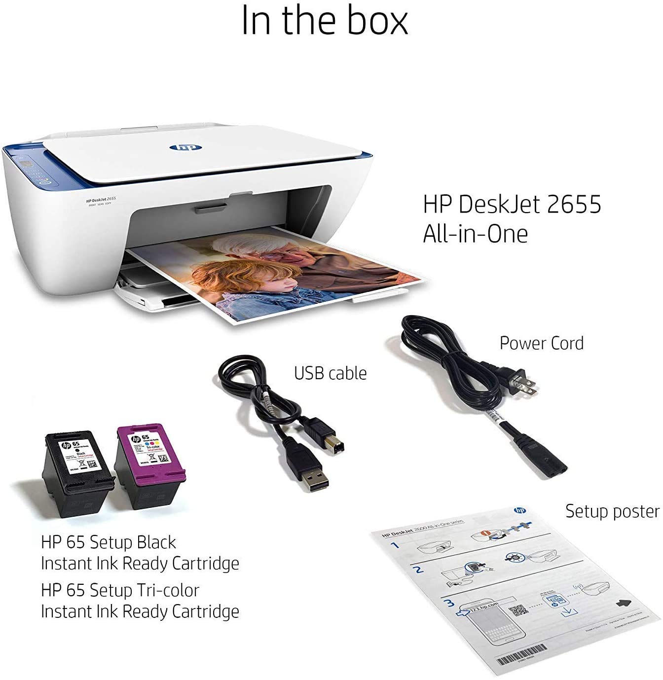 HP DeskJet 2655 All-in-One Compact Printer, Instant Ink, Works with Alexa - Noble Blue (V1N01A)