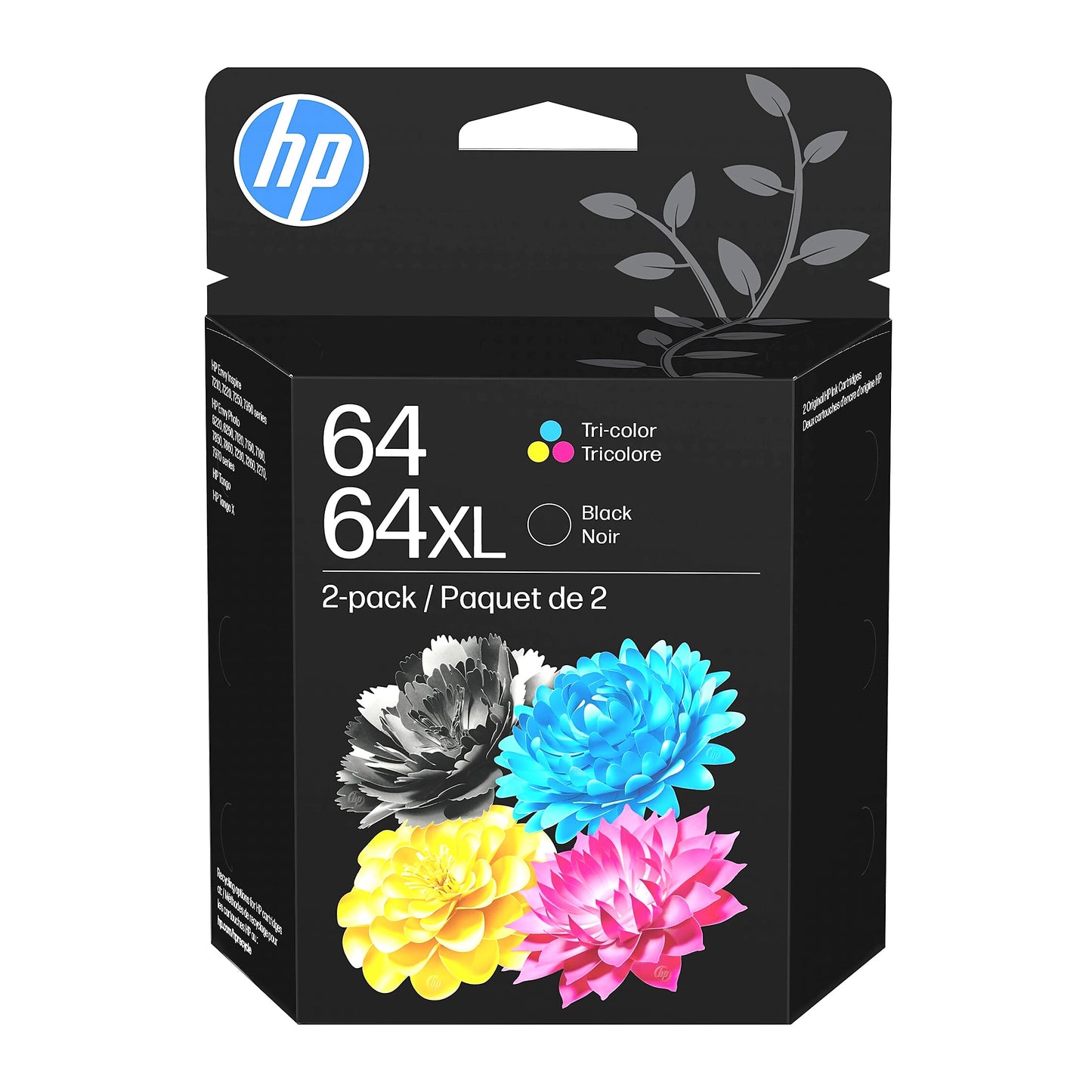 HP 64XL/64 Black High Yield and Tri-Color Standard Yield Ink Cartridges, 2/Pack