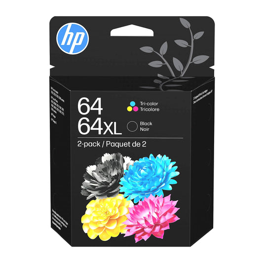 HP 64XL/64 Black High Yield and Tri-Color Standard Yield Ink Cartridges, 2/Pack
