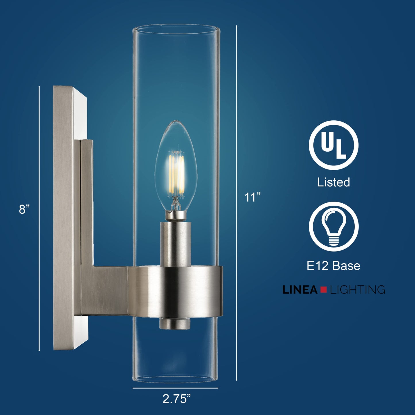 Linea di Liara Teramo Farmhouse Brushed Nickel Wall Sconce Wall Lighting Modern Bathroom Wall Sconces Wall Lights for Hallway and Bedroom Wall Sconce