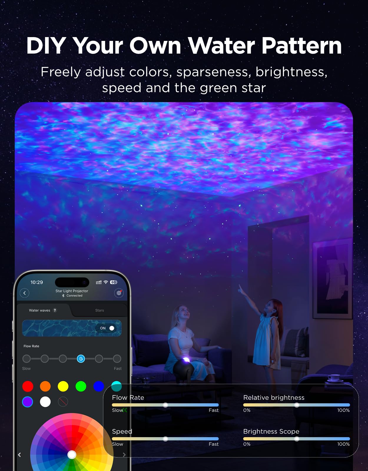 Govee Star Light Projector with Ocean Wave Ripple Effects, Works with Matter,Alexa and Google Assistant, 40+ Scene Modes, 18 White Noise Options, LED