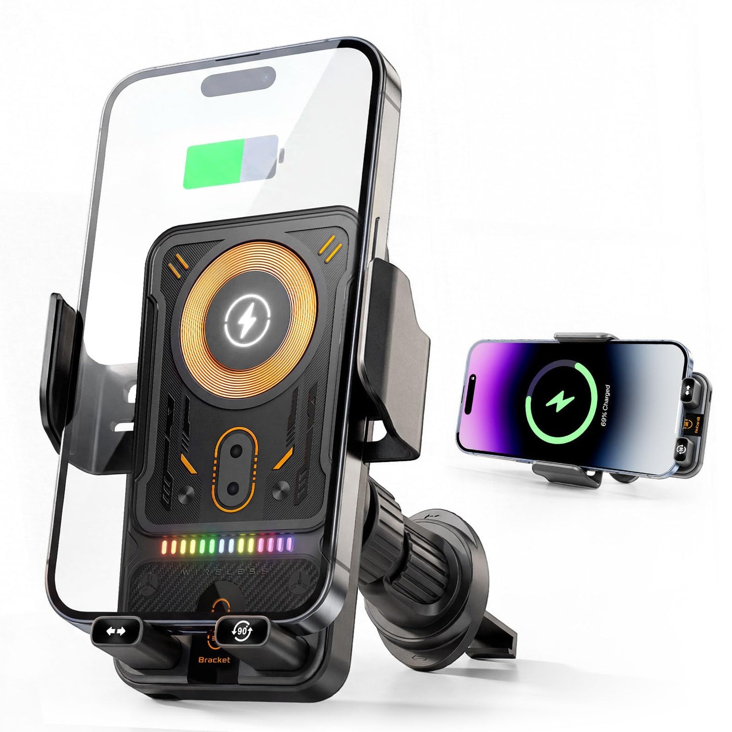 Zrpot Phone Holders for Car, Cell Phone Mount 15W Wireless Car Charger with Induction Opening and Closing Air Vent Phone Stand with Smart Screen