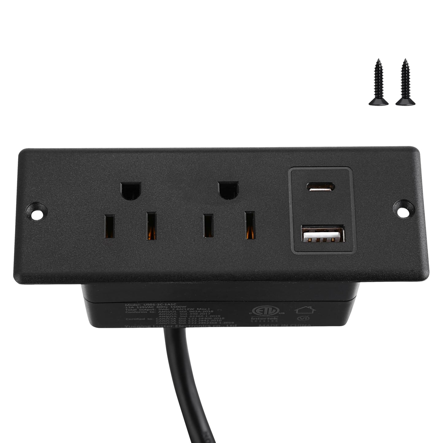 Eridada Recessed Power Strip with USB-C and USB-A, 2 AC Outlets, in-Desk Flush Mount Power Strip, 125V 12A 1500W, for Desk Countertop Kitchen Island