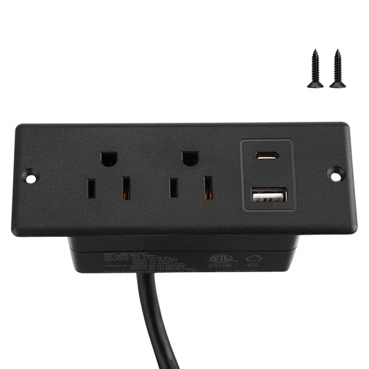 Eridada Recessed Power Strip with USB-C and USB-A, 2 AC Outlets, in-Desk Flush Mount Power Strip, 125V 12A 1500W, for Desk Countertop Kitchen Island
