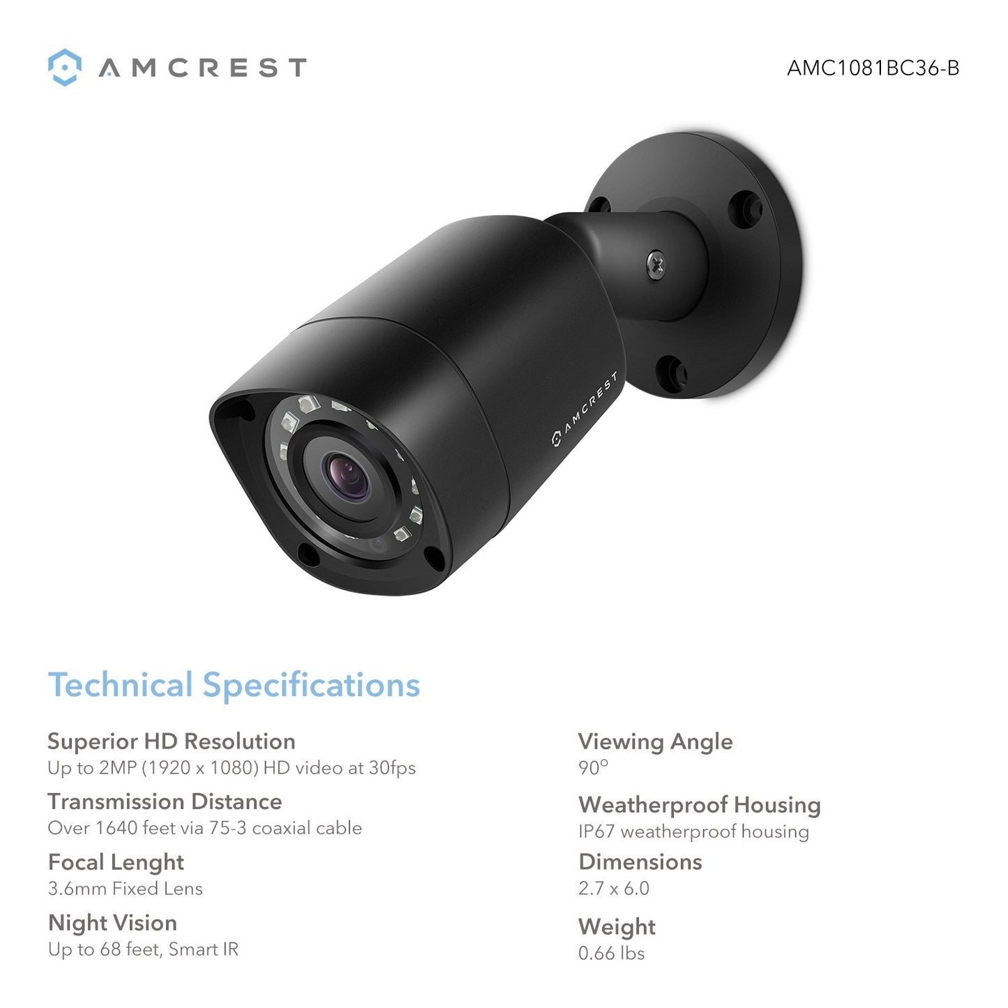 Amcrest Full HD 1080P 1920TVL Bullet Outdoor HDCVI Security Camera, 2MP 1920x1080, 98ft Night Vision, Metal Housing, 3.6mm Lens 90° Viewing Angle
