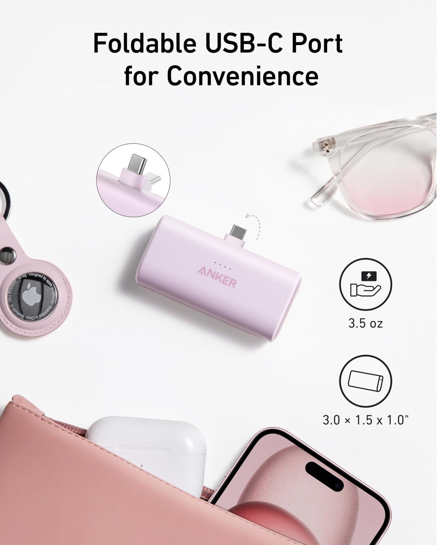 ANKER Portable Charger, Nano Power Bank with Built-in USB C Connector, 5,000mAh Portable Charger 22.5W, for iPhone 17/16/15 Series, Samsung S22/23