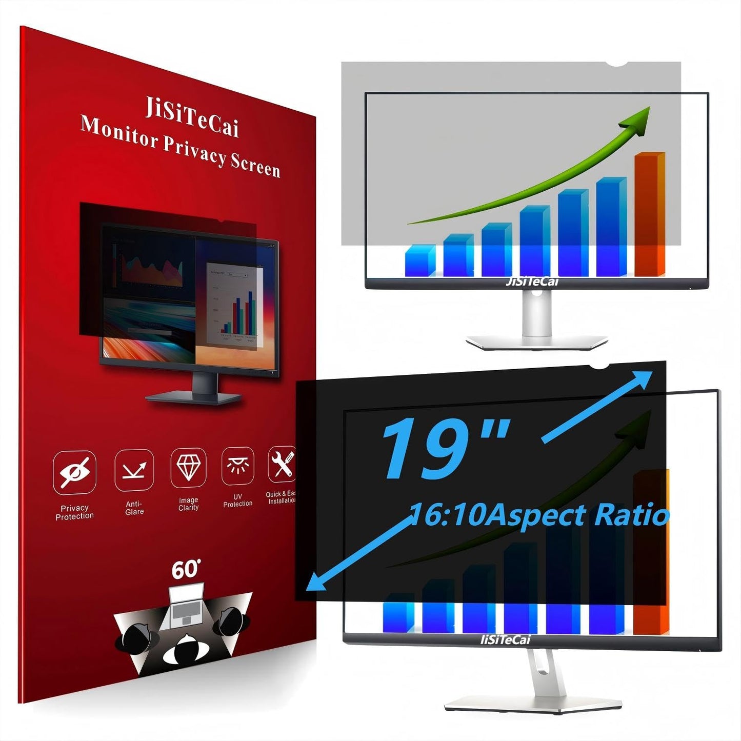 JiSiTeCai 19" Computer Privacy Screen Filter for 16:10 Widescreen Monitors - Premium Anti-Glare Computer Screen Cover: Anti-Glare - Anti-Scratch - UV