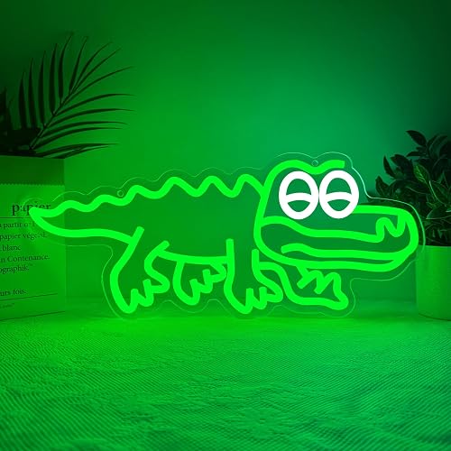 QEOICINH Cute Crocodile Neon Sign, Green LED Neon Light for Kids Room Decor, Playroom, Pet Shop, USB Powered neon signs for wall decor, Ideal Baby