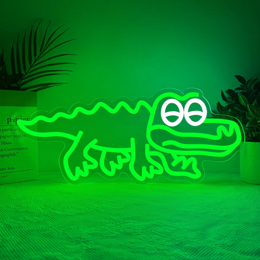 QEOICINH Cute Crocodile Neon Sign, Green LED Neon Light for Kids Room Decor, Playroom, Pet Shop, USB Powered neon signs for wall decor, Ideal Baby