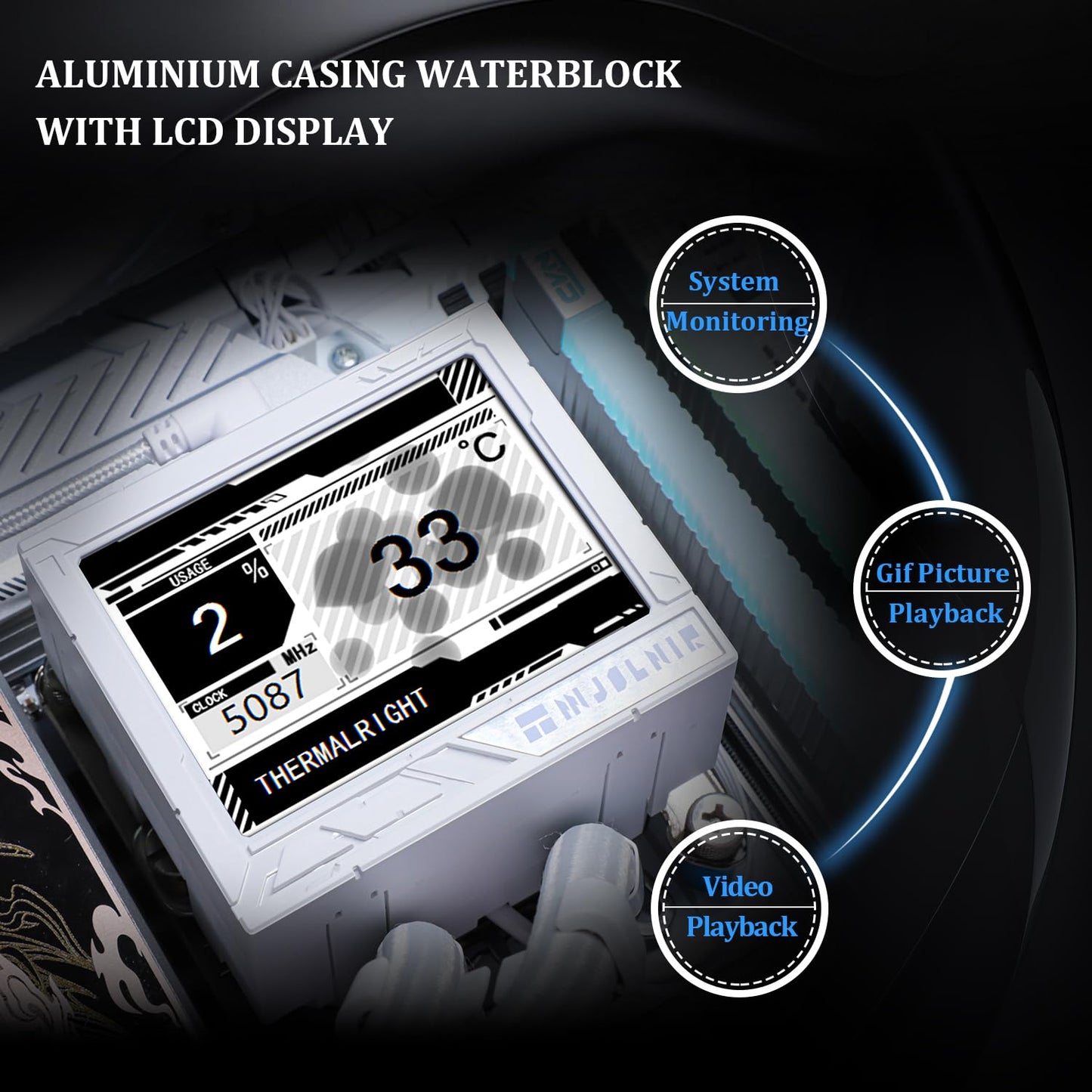 Thermalright Mjolnir Vision 360 ARGB White AIO CPU Liquid Cooler,IPS LCD Screen with 320 * 240 Resolution,for AM4/AM5 and LGA1700/1851,’3.5