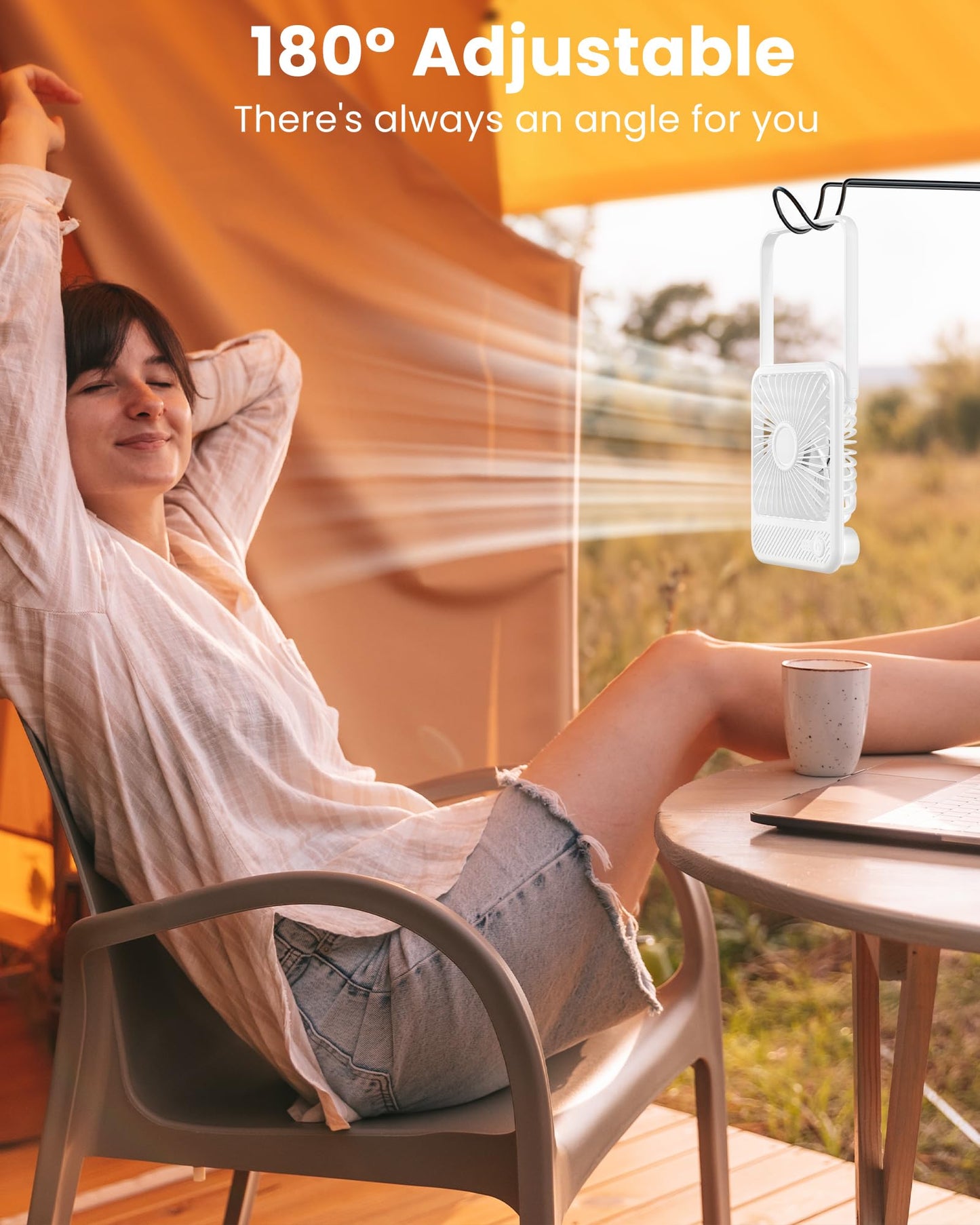 Koonie Desk Fan, Ultra Quiet 2.5-11h Battery Operated Small USB Fan with Strong Wind, 180° Tilt Folding and 3 Speeds Adjustable, Battery Powered Mini