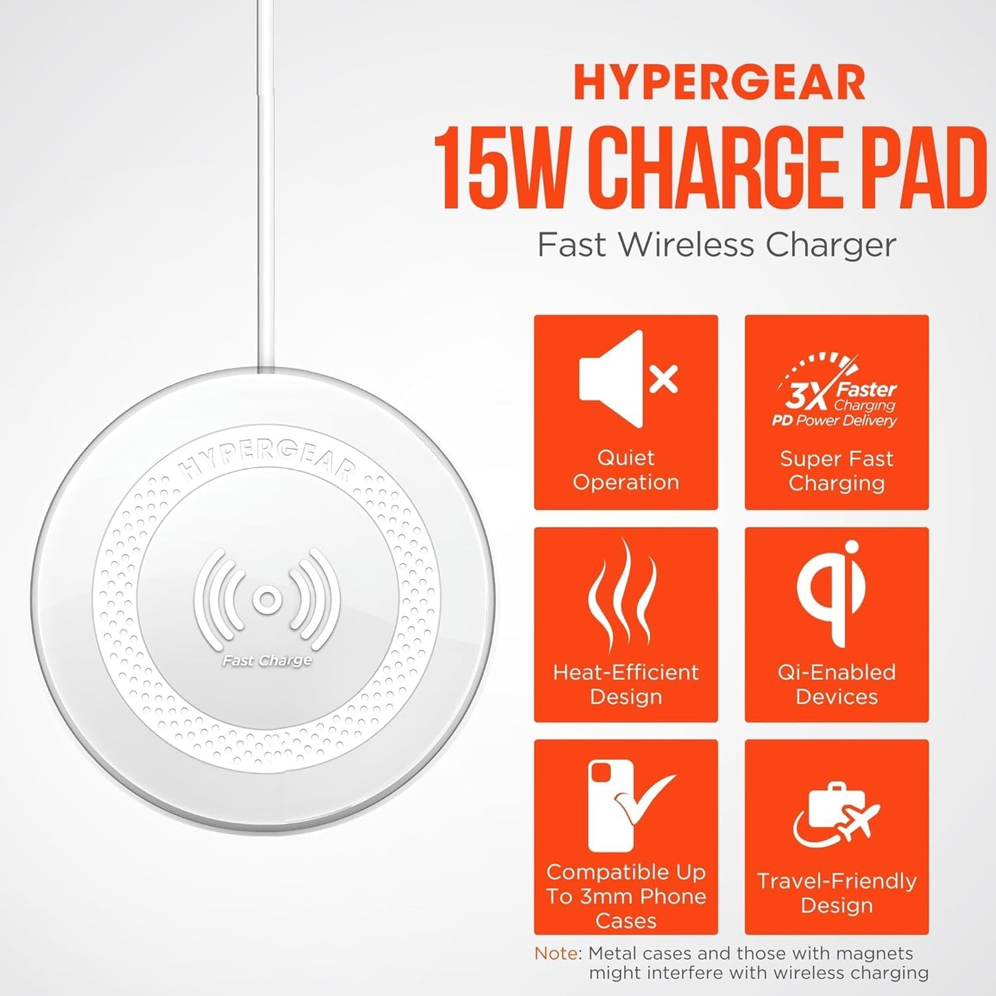 HyperGear ChargePad Pro - 15W Wireless Charging Pad, Wireless Charger for iPhone & Android, Compatible with Qi Enabled Phones & Devices, Includes Wall