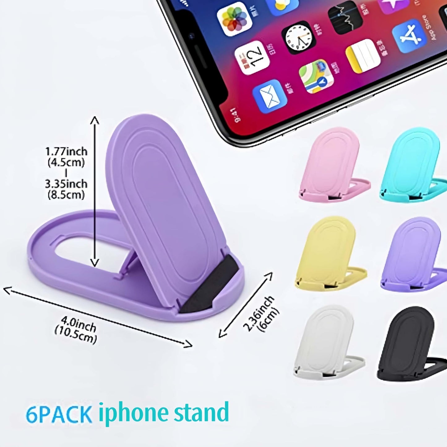 Prettyia Cell Phone Stands, Portable Foldable Phone Stand Holder for Desk, Adjustable Angle, Compatible with iPhone and Other Mobile Phones