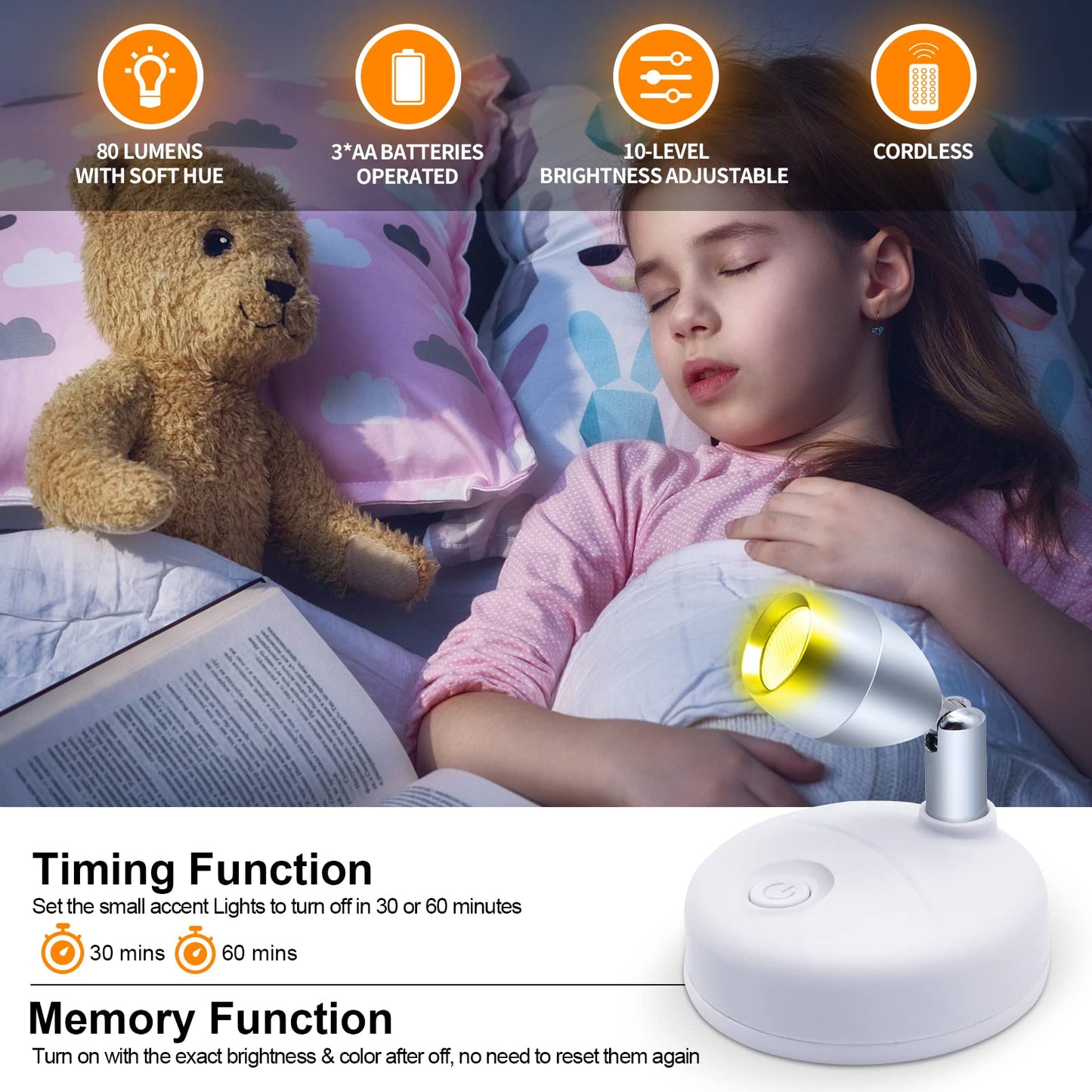 HFCDL Spot Lights Indoor Battery Operated Uplights with Remote, RGBW 13 Color Wireless LED Spotlights Mini Stick On Wall Accent Lights Rotatable Head