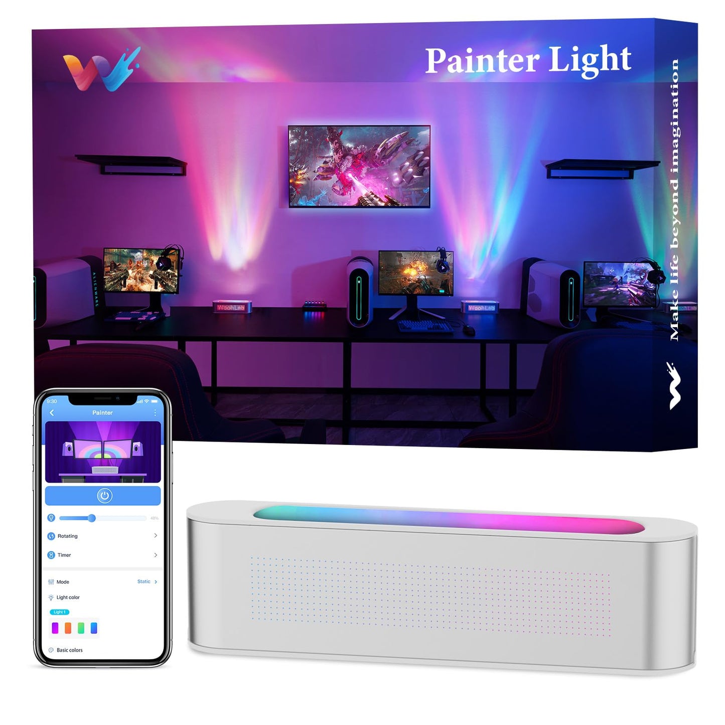 woohlab Smart LED Light Bar, RGBICW, 4 Light Beads, 64 sq.ft Coverage, Silver, Ideal for Room Decor, Gaming, TV Backlight, Ambient Lighting