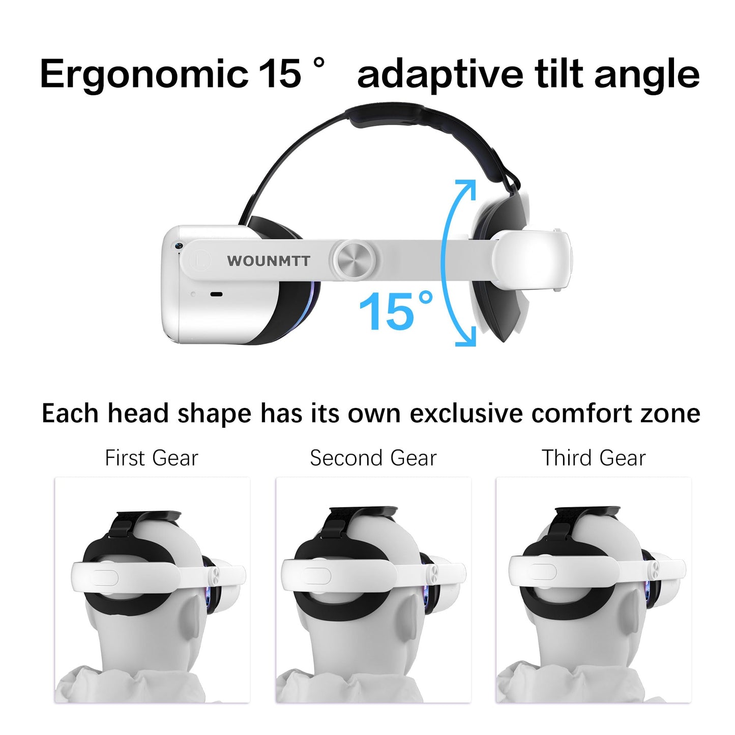 WOUNMTT Head Strap for Oculus Meta Quest 2, Elite Adjustable Replacement Strap for Meta Quest Headset, with One-Click Fit, PU Cushion for Enhanced