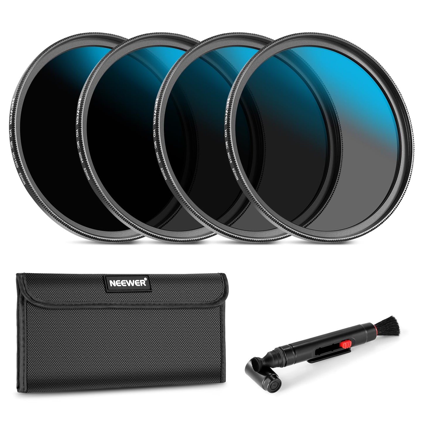 Neewer 52mm ND Lens Filter Set, ND16/ND32/ND64/ND1000, Lens Cleaning Pen, Filter Pouch, HD Filter Accessories Kit Compatible with Canon Nikon Sony