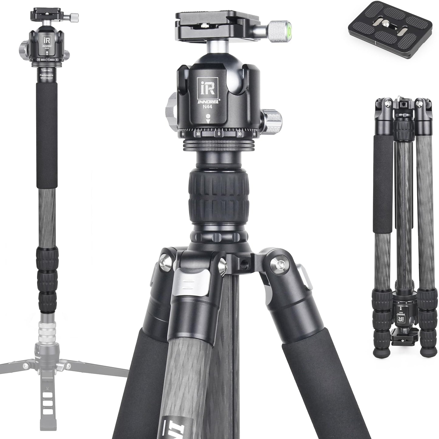 Carbon Fiber Tripod-INNOREL RT75C Super Professional Tripod Monopod Heavy Duty Stand Support Low Gravity Center 360°Panoramic ballhead for Digital