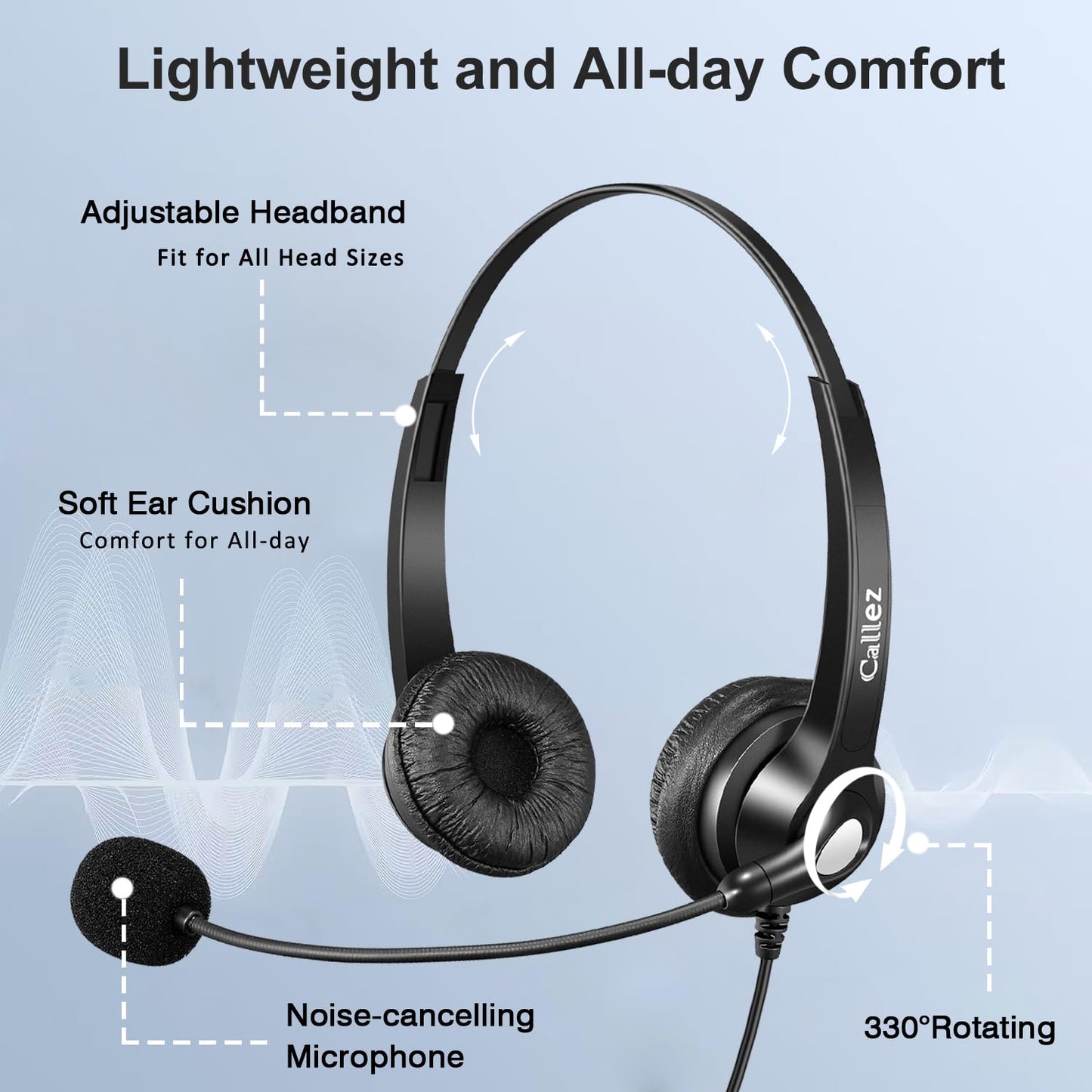 2.5mm Phone Headset with Microphone Noise Cancelling & Volume Controls, Office Telephone Headphone Compatible with Panasonic AT&T VTech RCA Cisco SPA