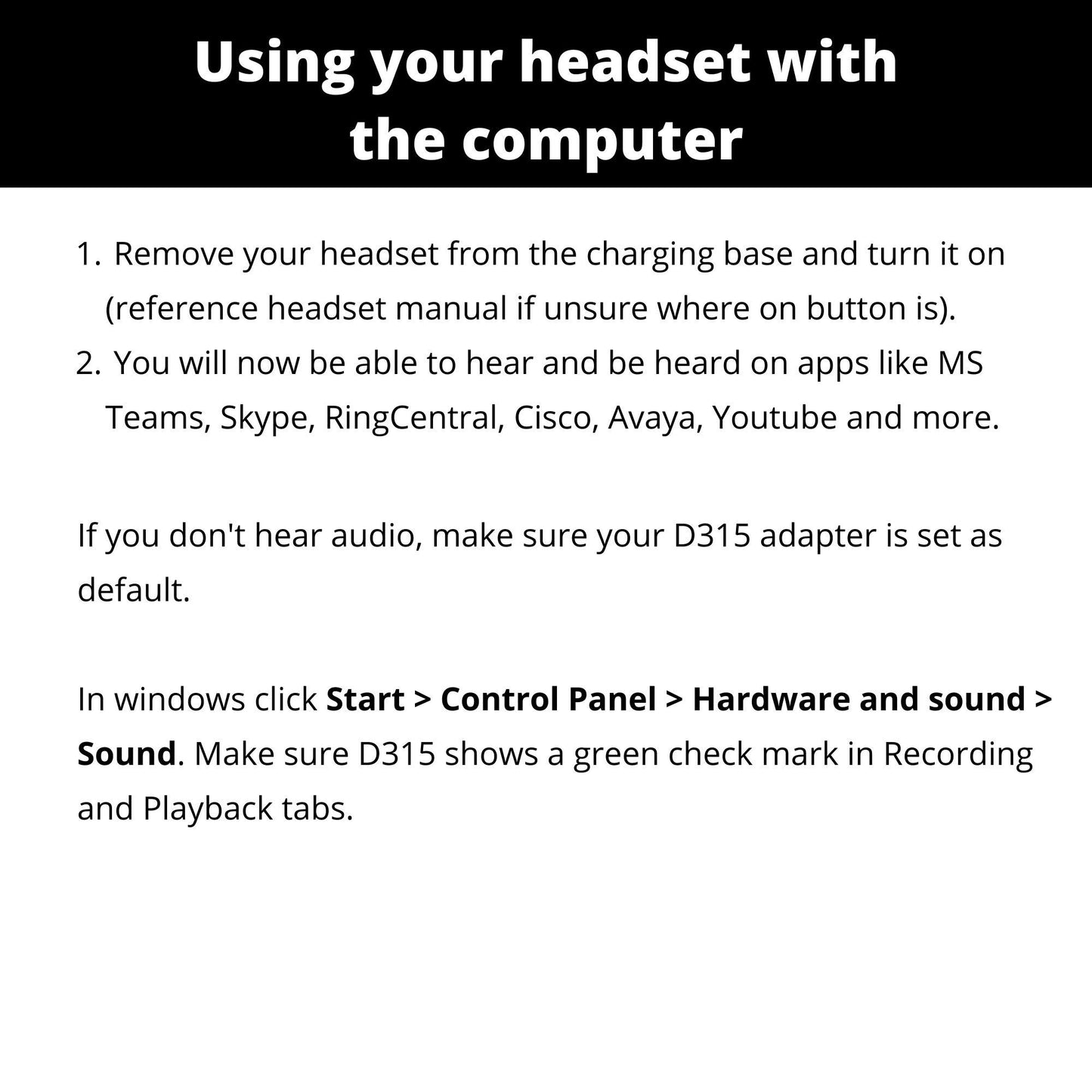 Discover D315 Universal USB Adapter Compatible with Plantronics, Jabra and Sennheiser Wireless DECT Headsets | Allows Your Desk Phone Wireless Headset