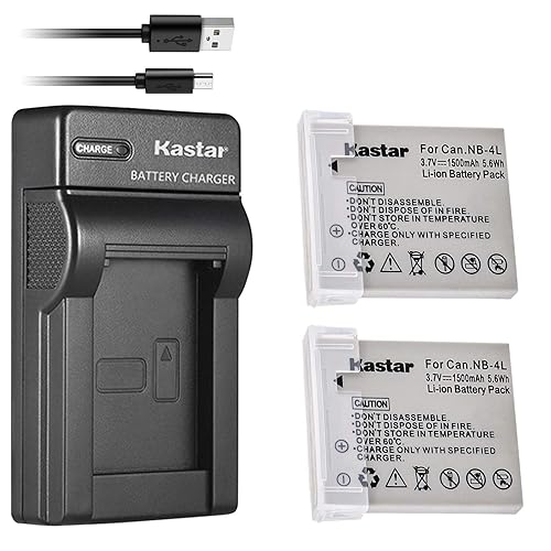 Kastar Battery (X2) & Slim USB Charger for NB-4L, NB4L and ELPH 100 HS, 300 HS, 310 HS, 330 HS, VIXIA mini, Powershot SD400, SD450, SD600, SD630