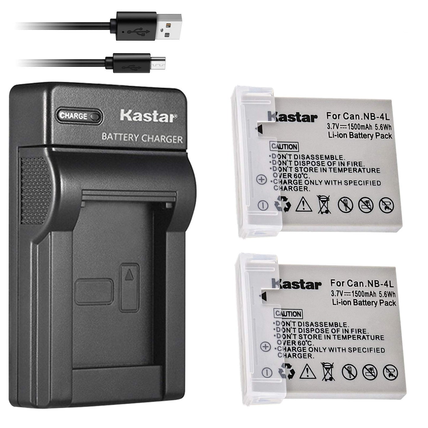 Kastar Battery (X2) & Slim USB Charger for NB-4L, NB4L and ELPH 100 HS, 300 HS, 310 HS, 330 HS, VIXIA mini, Powershot SD400, SD450, SD600, SD630