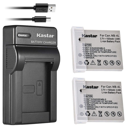 Kastar Battery (X2) & Slim USB Charger for NB-4L, NB4L and ELPH 100 HS, 300 HS, 310 HS, 330 HS, VIXIA mini, Powershot SD400, SD450, SD600, SD630