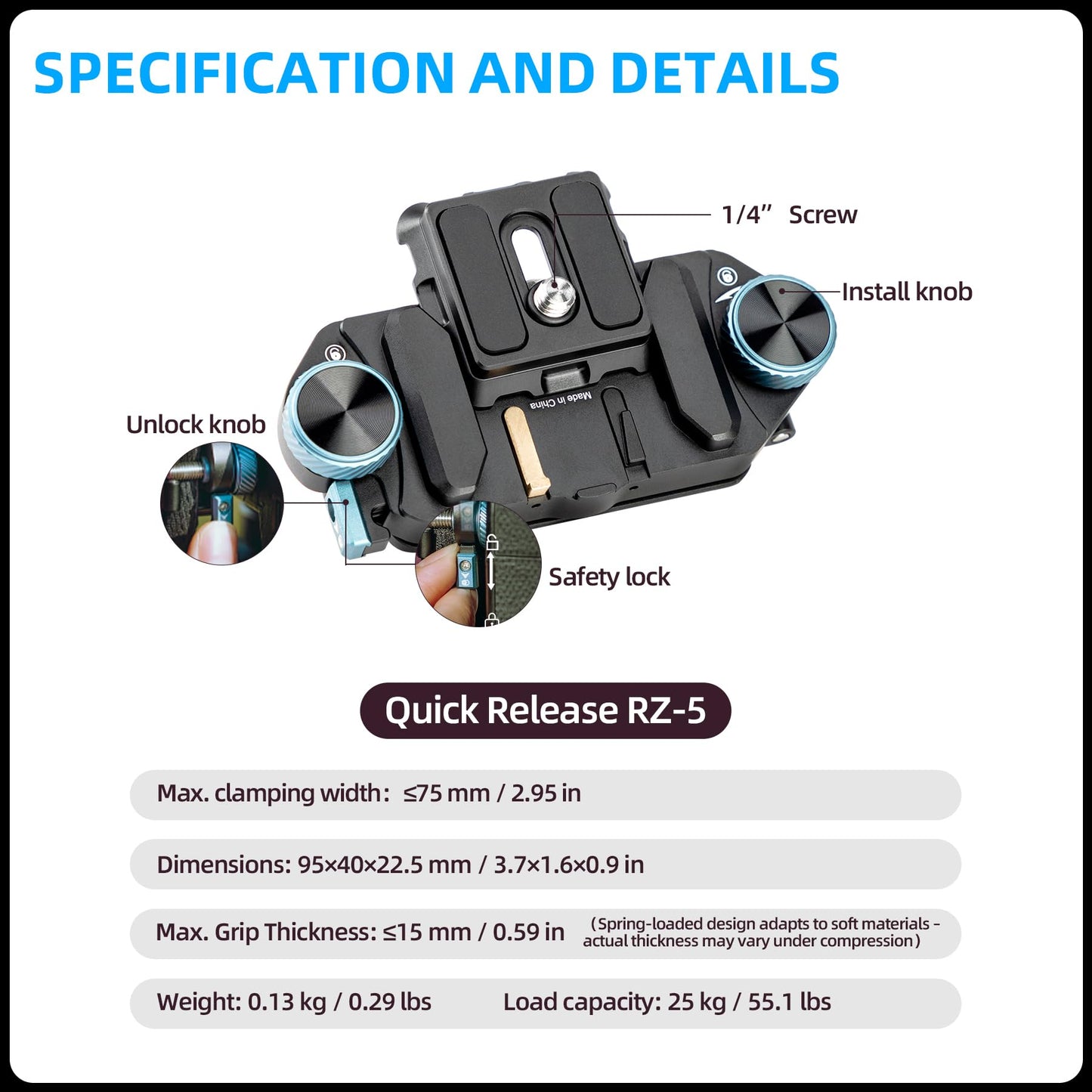 Fotopro RZ-5 Quick Release Camera Mount, Backpack Strap Mount with 1/4 Screw, Adapter for DSLR/Mirrorless Camera Tripod Stabilizer Handheld Gimbal