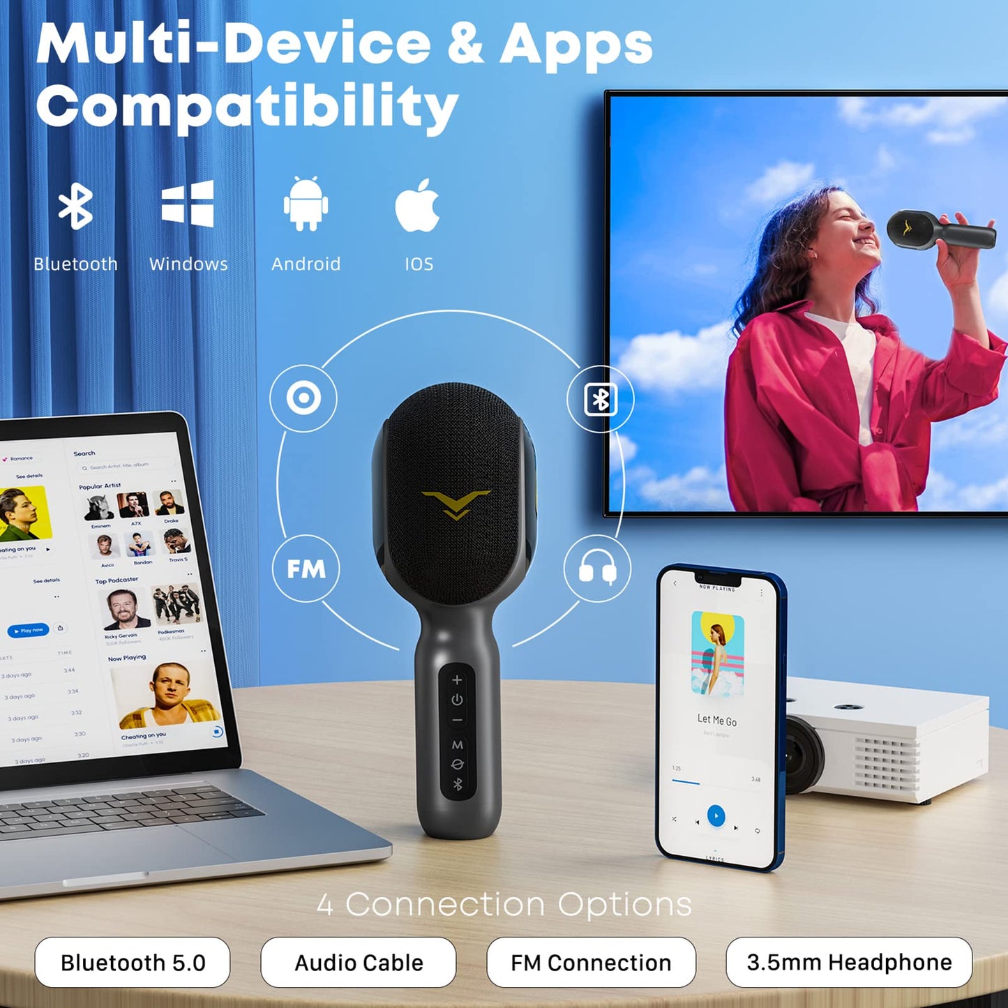 Wireless Bluetooth Karaoke Microphone, 5-in-1 Portable Handheld Mic Speaker with Dynamic RGB Lights, Mini Karaoke Machine for Car Travel Home Party