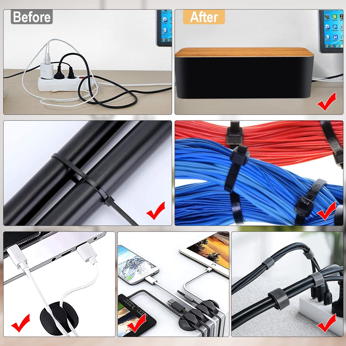 YUANYE Cable Management Box Cable Management Kit for Power Strip to Hide Wires,Cord Organizer Boxes,Safe ABS Material Wire Organizer of Cable Clips