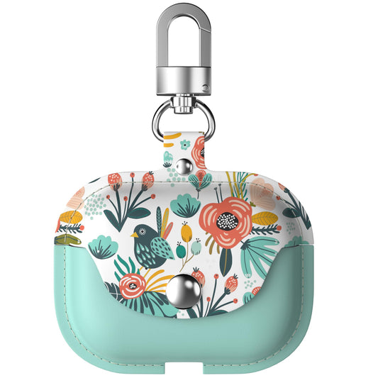 wenew for Airpods Pro 2019 Leather Airpod Pro Case for Women with Secure Snap Closure Keychain, Front Led Visible, Support Wireless Charging