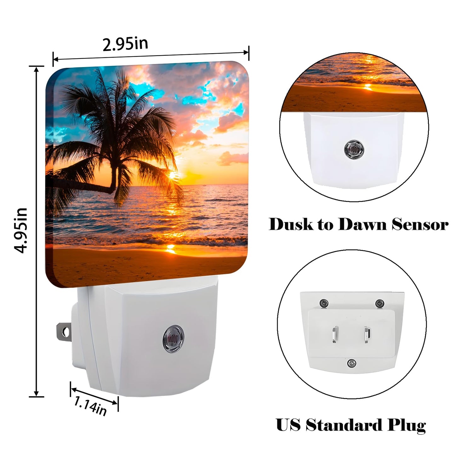 FSHVQKD Summer Sunshine Beach Night Light,Plug Into Wall Decor for Stairway,Hallway,Kitchen,Dusk to Dawn Sensor Nightlights for Boys/Girls/Women/Men