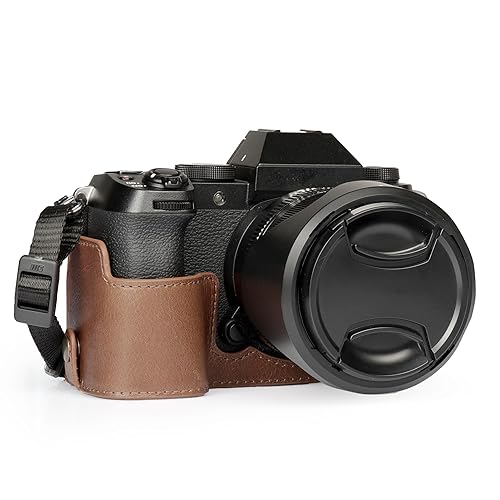 MegaGear Genuine Leather Half Camera Case for Fujifilm X-S20 - Stylish and Protective Digital Photography Bag - Brown