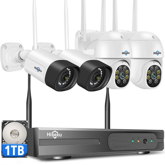 Hiseeu Security Cameras Wireless Outdoor System 5MP WiFi Security Camera IP66 Waterproof -Night Vision Motion Alert with 1TB Storage No Monthly Fees