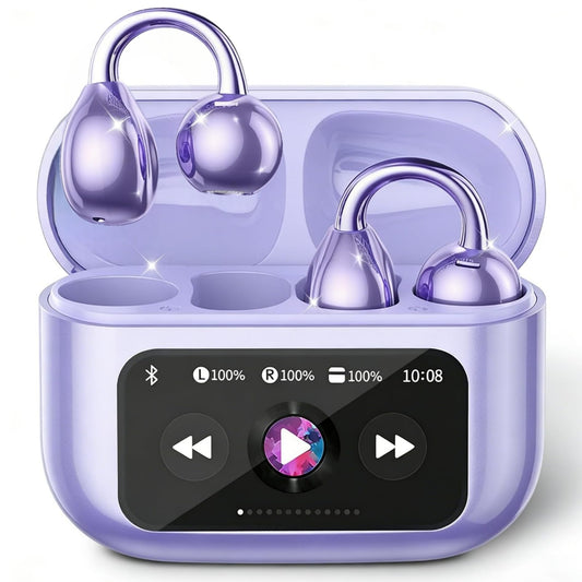 M100 Clip On Earbuds with Touchscreen Case , Open Ear Wireless Headphones for Glasses & Small Ears ,50H Total Battery, Bluetooth 6.0, IPX7