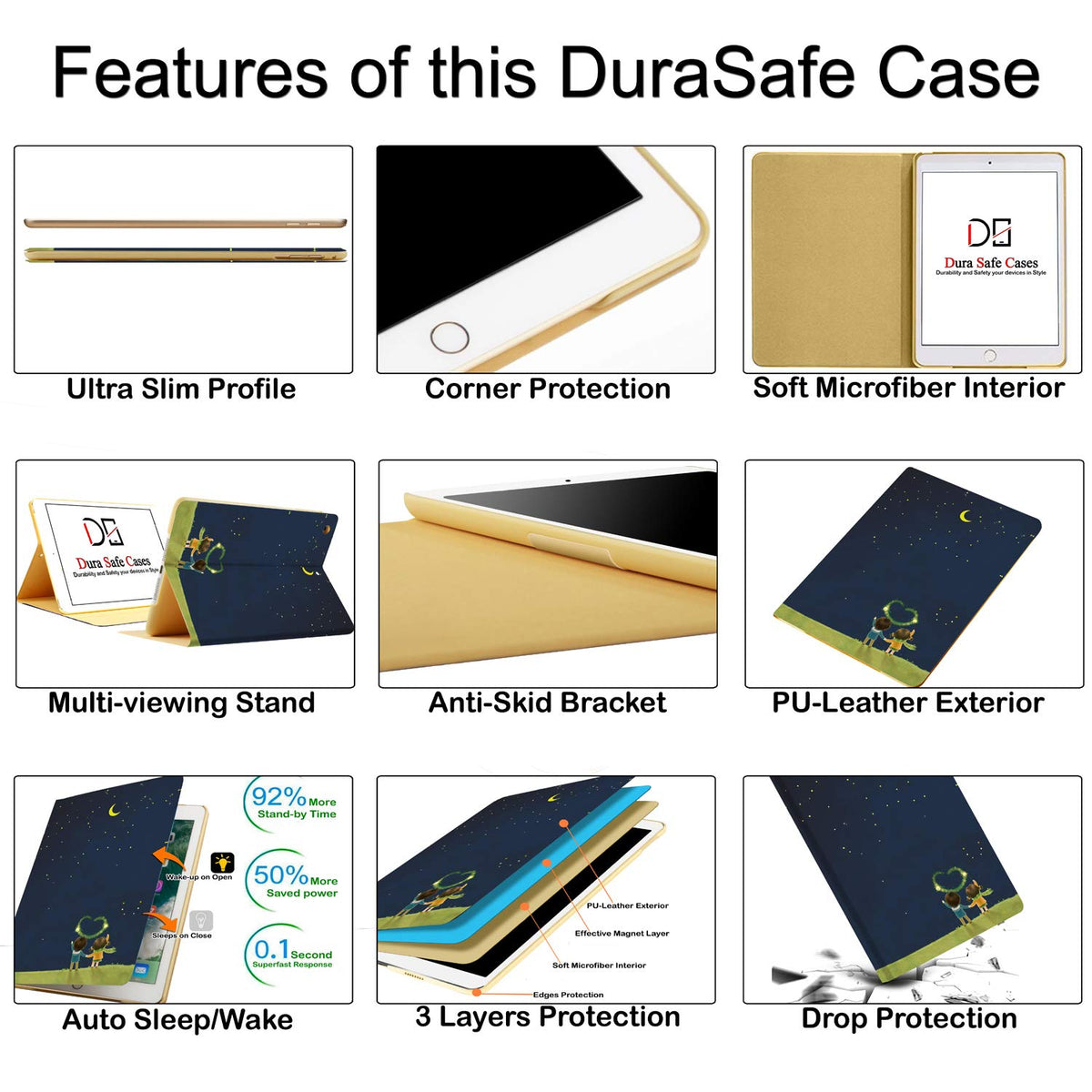 DuraSafe Cases for iPad 7.9 Inch Mini 3 Mini 2 Mini 1 [ Mini 3rd 2nd 1st ] Gen A1599 A1489 A1432 MH3F2LL/A Smart Auto Sleep Wake Adjustable Viewing