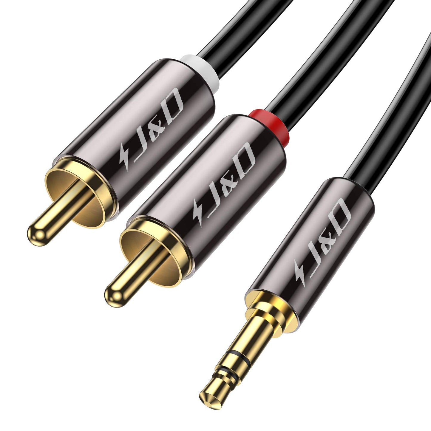 J&D 3.5mm to RCA Cable, Gold-Plated 3.5mm Male to 2RCA Male Stereo Audio Adapter, Heavy Duty Shielded Aux Cable for Home Theater, Speakers, Turntable